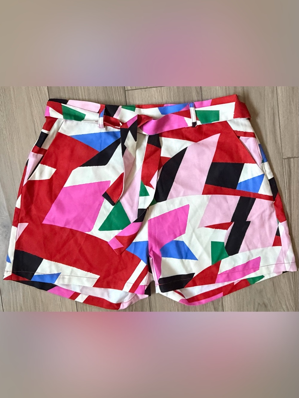Lili Sidonio Womens Large Geometric Tie Waist 3in inseam Side Zip Shorts